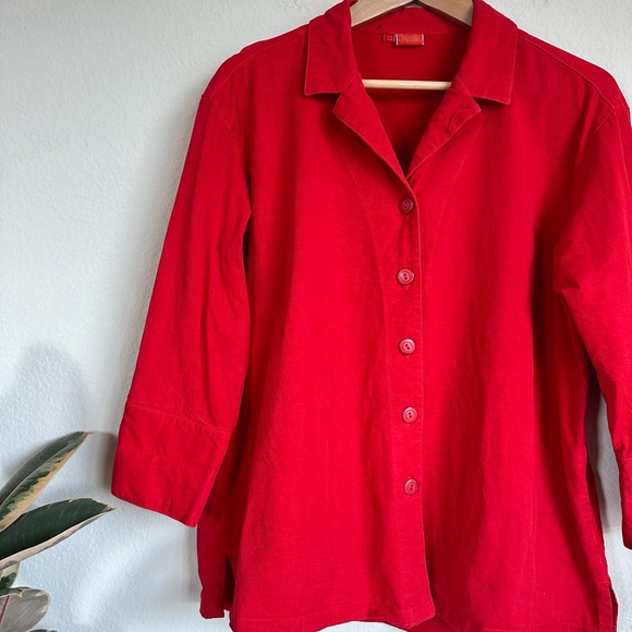 Tianello Red Tencel Button Down Jacket Shirt - Picture 4 of 14